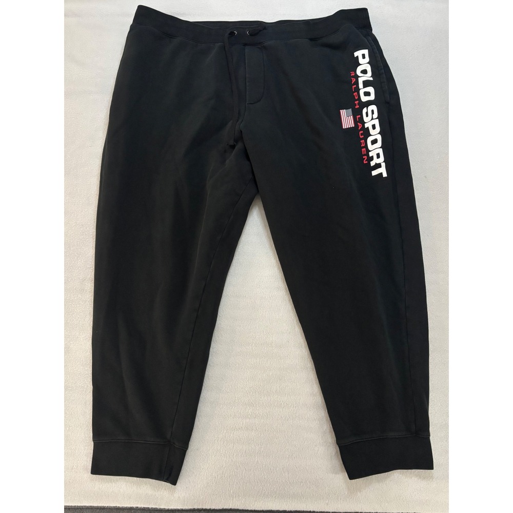 Polo Sport Ralph Lauren Mens 5XB Black Fleece Jogger Sweatpants American Flag